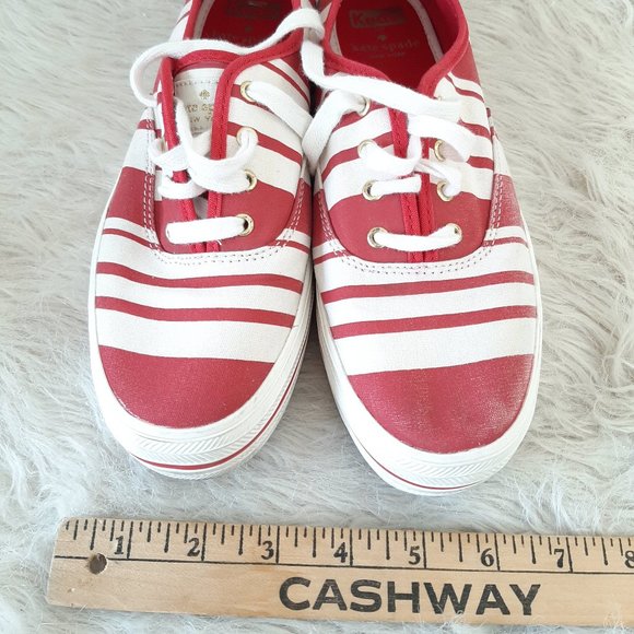Keds X Kate Spade Red and White Striped Lace Up Sneakers - Picture 6 of 11